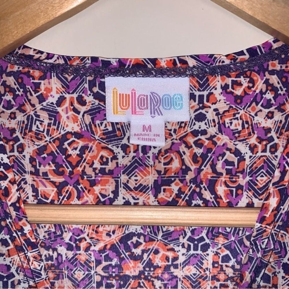 NWT LULAROE Joy Duster Vest Cardigan Womens M Purple Orange Geo Open Front Flowy - Picture 6 of 10